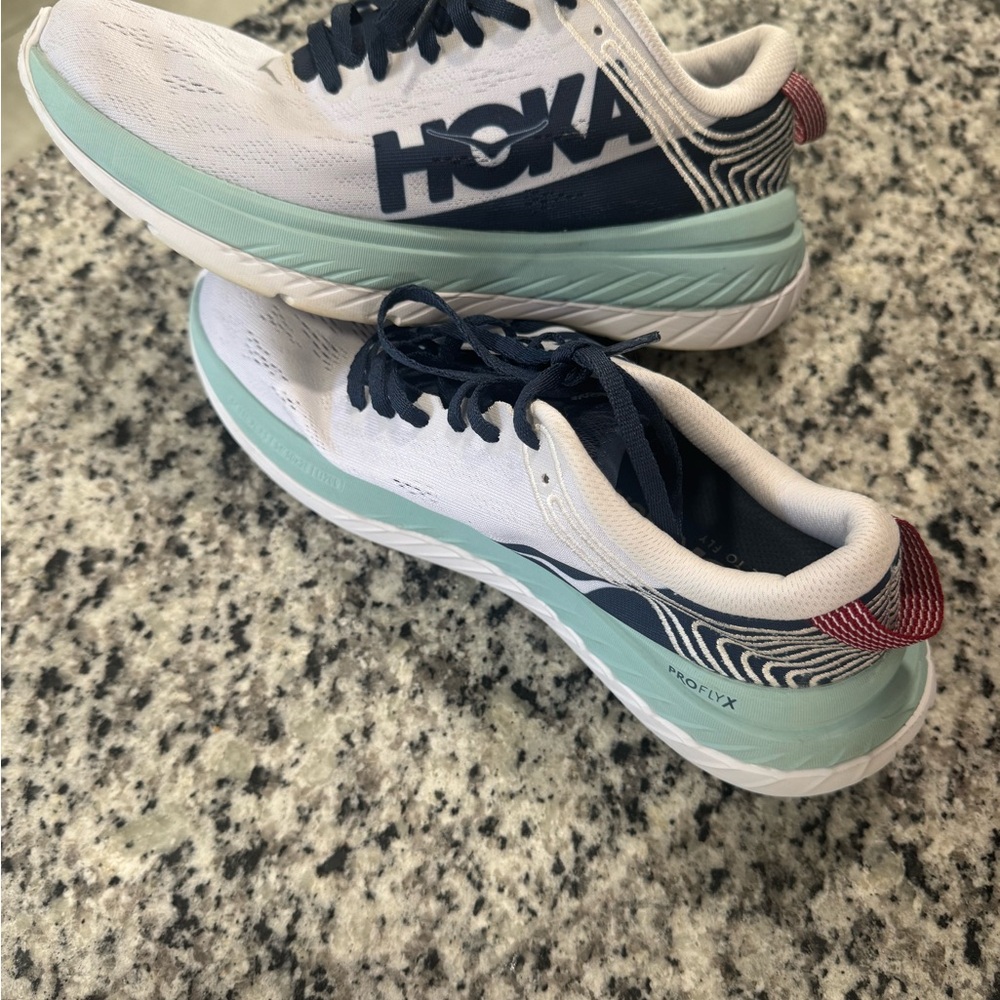 Hoka unisex White and Teal Athletic Shoes men’s size 7 women’s size 8.5